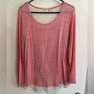 Women’s XL Faded Glory Pink Blouse with Lace